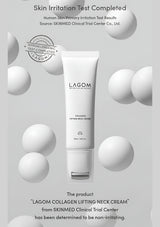 Lagom Collagen Lifting Neck Cream tube with skin irritation test results on a gray background