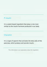 Text explaining P-insulin and Charantin on a light blue background