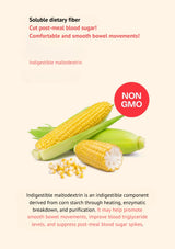 Corn with text about soluble dietary fiber and non-GMO status on a white background