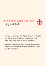 Text advice on enjoying jelly chilled with a snowflake icon on a beige background