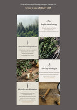 Promotional graphic for BARTERA grooming products with text and images of natural elements.