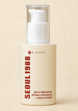 Skincare serum bottle with 'Seoul 1988' text on a white background