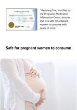 Advertisement for Mealdang Tea, a certified safe product for pregnant women, with a pregnant woman holding her belly.