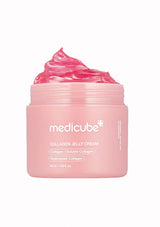 Pink jar of Medicube Collagen Jelly Cream on a white background