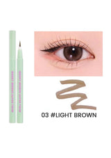 Eyebrow pencil with an eye close-up and color swatch labeled '03 Light Brown' on a white background.