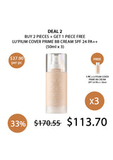 Lu'Pium Cover Prime BB Cream SPF 24 PA++ with promotional offer on a white background
