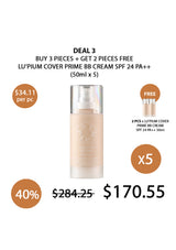 Lu'Pium Cover Prime BB Cream with promotional offer on a white background