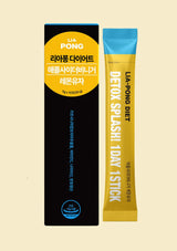 Lia Pong Detox Splash 1 Day Stick packaging on a beige background
