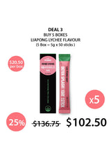 Promotional graphic for Liapong Lychee Flavour sticks with pricing and deal information.