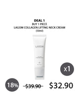 Lagom Collagen Lifting Neck Cream with promotional text on a white background