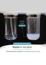 Pore cleaning device with two cylindrical containers labeled 'Disposal Cylinder' and 'Waste in my pore'.