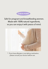 Promotional text about a product being safe for pregnant and breastfeeding women, with a focus on natural ingredients.