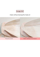 Comparison of a smudge test between a third-party product and Nuborn Cell Repair Tofu Tone Up on a white background.