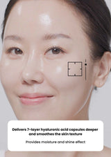 Close-up of a person's face with a product applied, showing skin texture improvement.