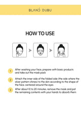 Instructions on how to use a mask pack by Blano Dubu, displayed on a white background.