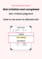 Skin irritation test result with 'Non-irritating' verdict on a pink background