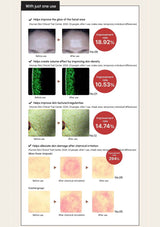 Before and after images with improvement percentages on a beige background