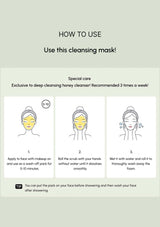 Instructions on how to use a cleansing mask with illustrations and text.
