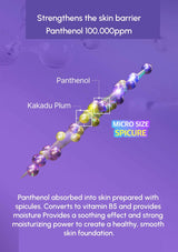 Diagram of panthenol and kakadu plum with text on a purple background