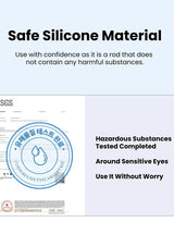 Advertisement for safe silicone material with certification logos on a white background