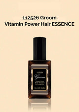 Bottle of 112526 Groom Vitamin Power Hair ESSENCE on a beige background