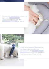 Product description with text and images of a dog wearing a blue bandana.