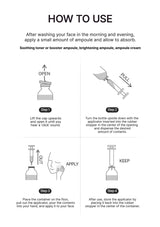 Instructions on how to use a skincare product with step-by-step illustrations.