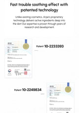 Advertisement for Arpe's patented cosmetic technology with visible patents on a white background.