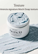 Arencia signature Mochi Soap texture displayed in a jar on a marble surface.