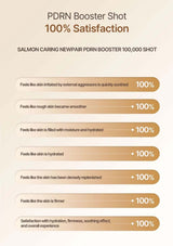 PDRN Booster Shot advertisement with satisfaction claims on a beige background