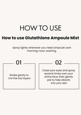 Instructions on how to use Glutathione Ampoule Mist with text and numbered steps.