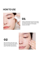 Instructions on how to use a skincare product with close-up images of a person applying the product.