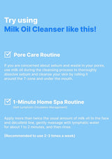 Instructions for using Milk Oil Cleanser on a blue background