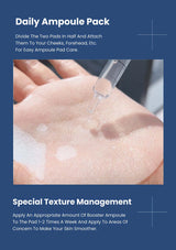 Skin care product application with ampoule pack on a blue background