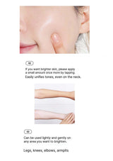 Product usage instructions for skin brightening on a white background