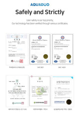 Certifications and logos displayed on a white background with Aquaduo branding.