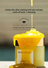 Yellow honey mask with Blanc Dubé branding on a neutral background