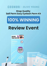 Cosnori Olive Young eyelash perm kit with promotional text on a blue background