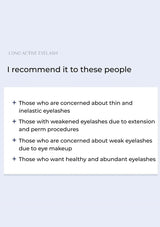 Text on a light purple background recommending the product for specific eyelash concerns.