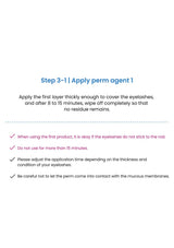 Instructions for applying a perm agent to eyelashes on a white background