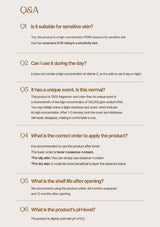 Product information sheet with questions and answers on a beige background