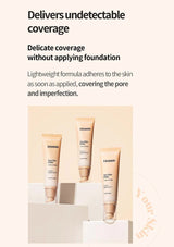 Cosnori skincare products with text about undetectable coverage and lightweight formula.