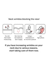 Diagram showing causes of neck wrinkles and advice on prevention.