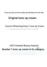 Advertisement for Cosnori Whitening Dress Tone-Up Cream with text on a white background