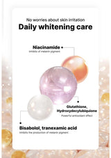 Advertisement for daily whitening care with ingredients listed on a white background.