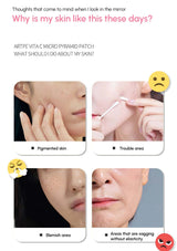 Collage of images and text related to skin concerns and a vitamin C patch.