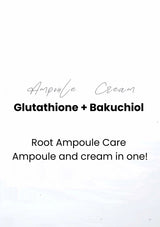 Text on a white background describing a skincare product with glutathione and bakuchiol.