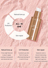 Cosmetic bottle with text on a pink textured background