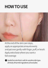 Close-up of a person's face with text on how to use a skincare product.