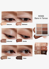 Makeup swatches and color options for eye makeup on a white background